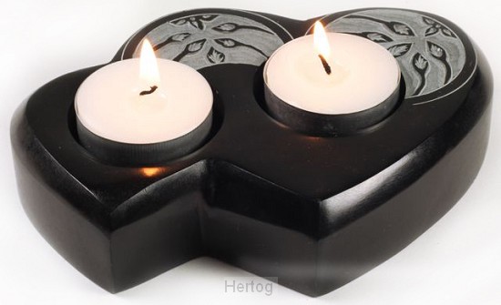 Waxinelichthouder dubbele hartvorm 14 cm