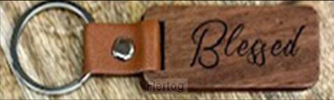 Keyring Wood/Leather Blessed