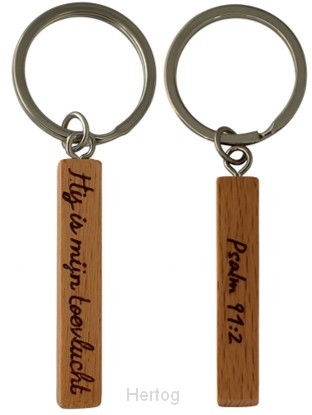 Sleutelhanger hout Hij is mijn toevlucht