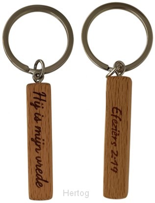 Sleutelhanger hout Hij is mijn vrede