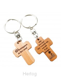 Sleutelhanger kruis hout Liefde 1 kor 13