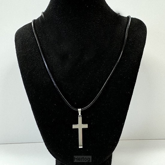 Ketting leer zilver kruisje