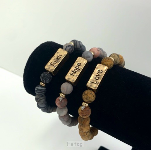 Set 2 natuurstenen armband faith hope lo