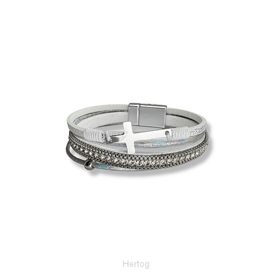 Meerlaagse armband kruis zilveraccent