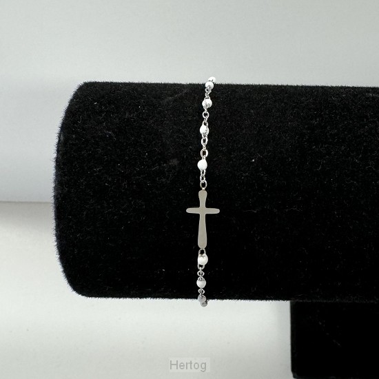 Armband kruisje kralen wit zilver