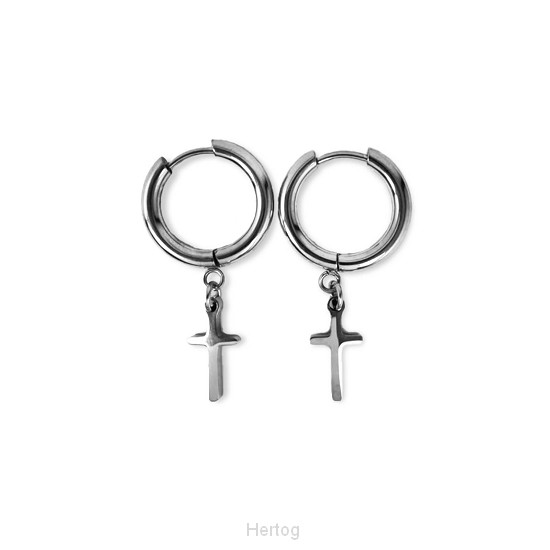 Oorbel ring kruisje zilver