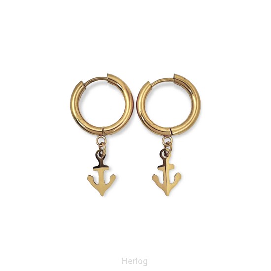 Oorbel ring ankertje goud