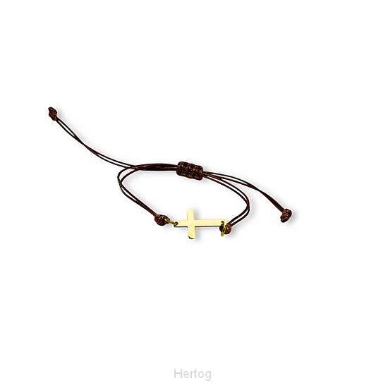 Touwarmband kruisje goud  bruin