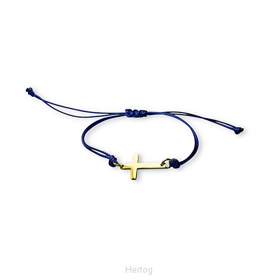 Touwarmband kruisje goud  blauw