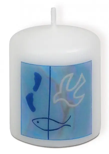Doopkaars blauw duif 6cm