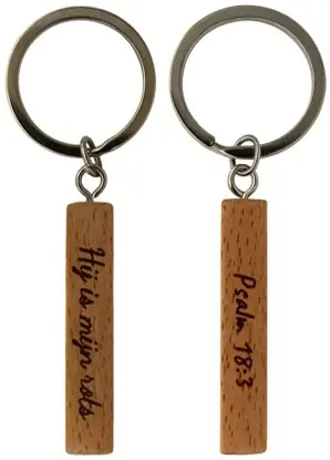 Sleutelhanger hout Hij is mijn rots
