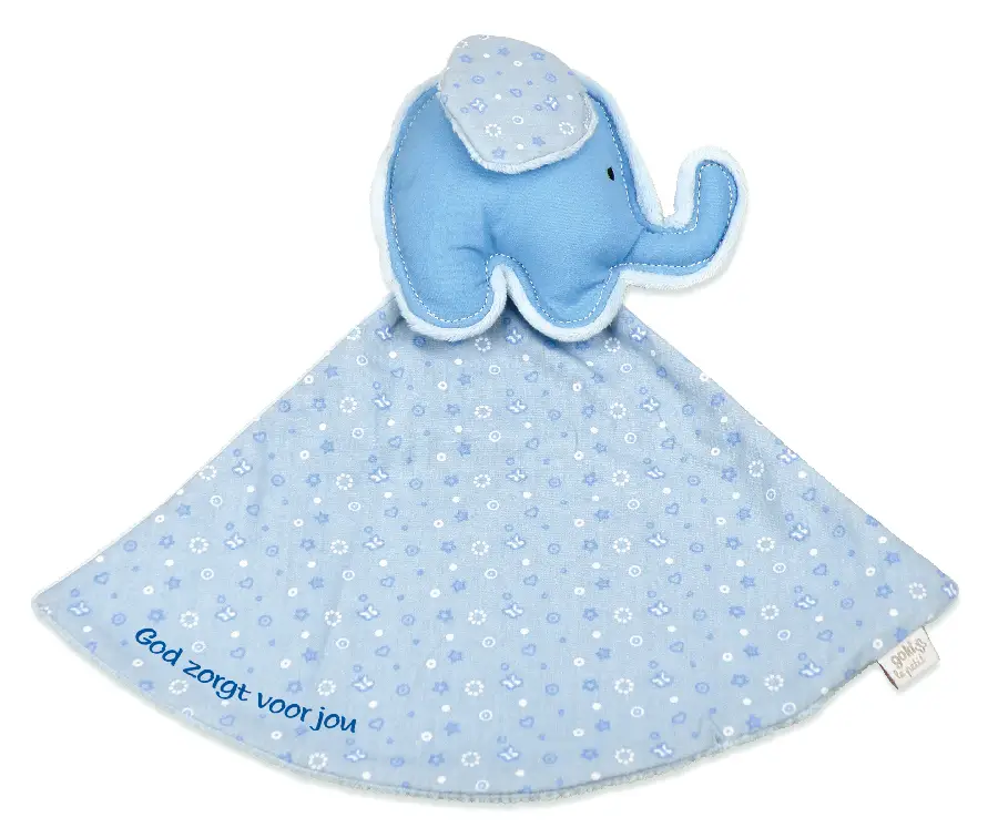 Tutdoek blauw olifant God zorgt