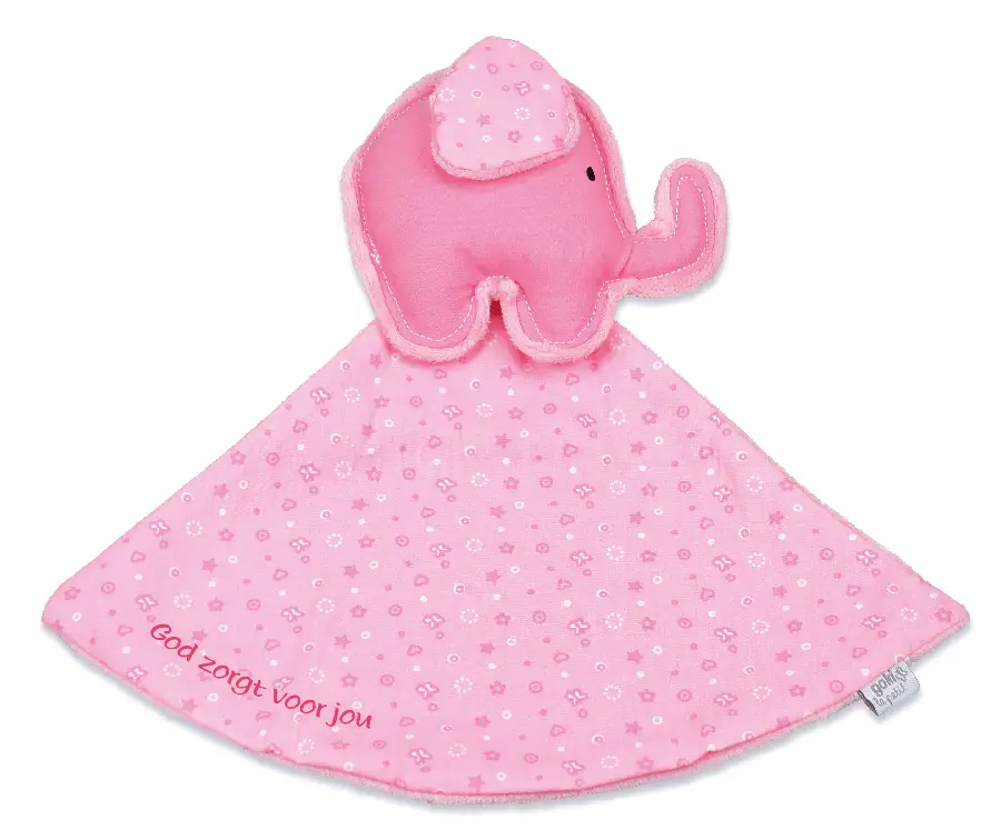 Tutdoek roze olifant God zorgt